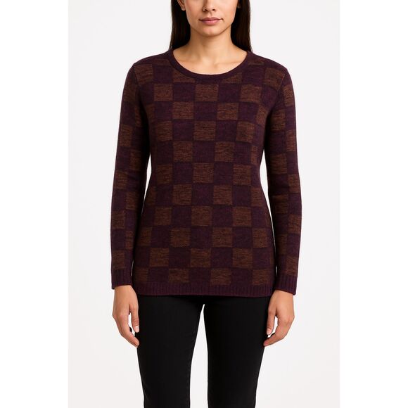 Lucky Brand Women's checkered purple orange sweater size S boho preppy knit - Picture 1 of 9